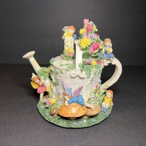 Vintage Rare 1995 Artisan Flair Ceramic Fairy Floral Watering Pot Coin Bank 6"